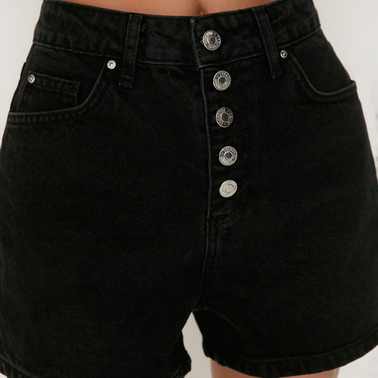 Black Button Up Denim Shorts