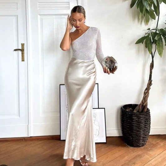 Zara Cream Satin Maxi Skirt