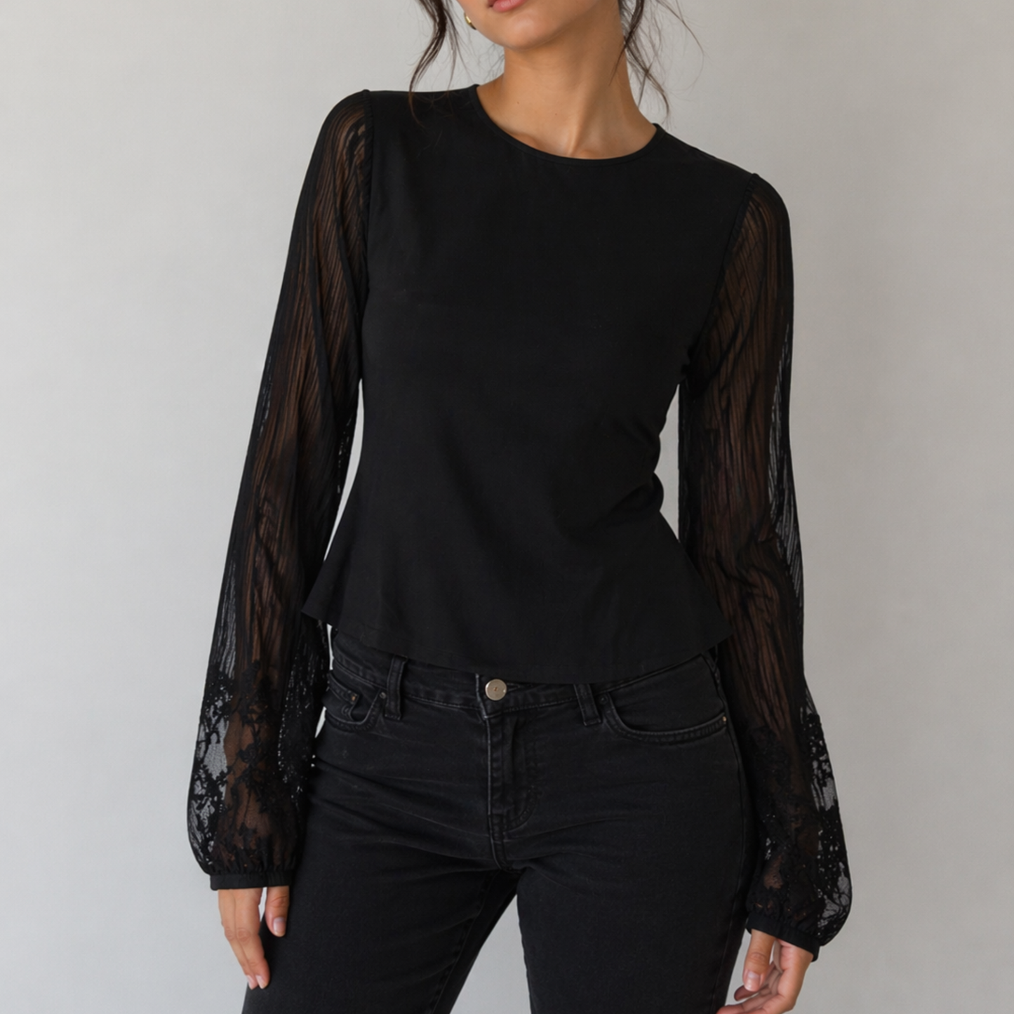 Black Sheer Sleeve Top