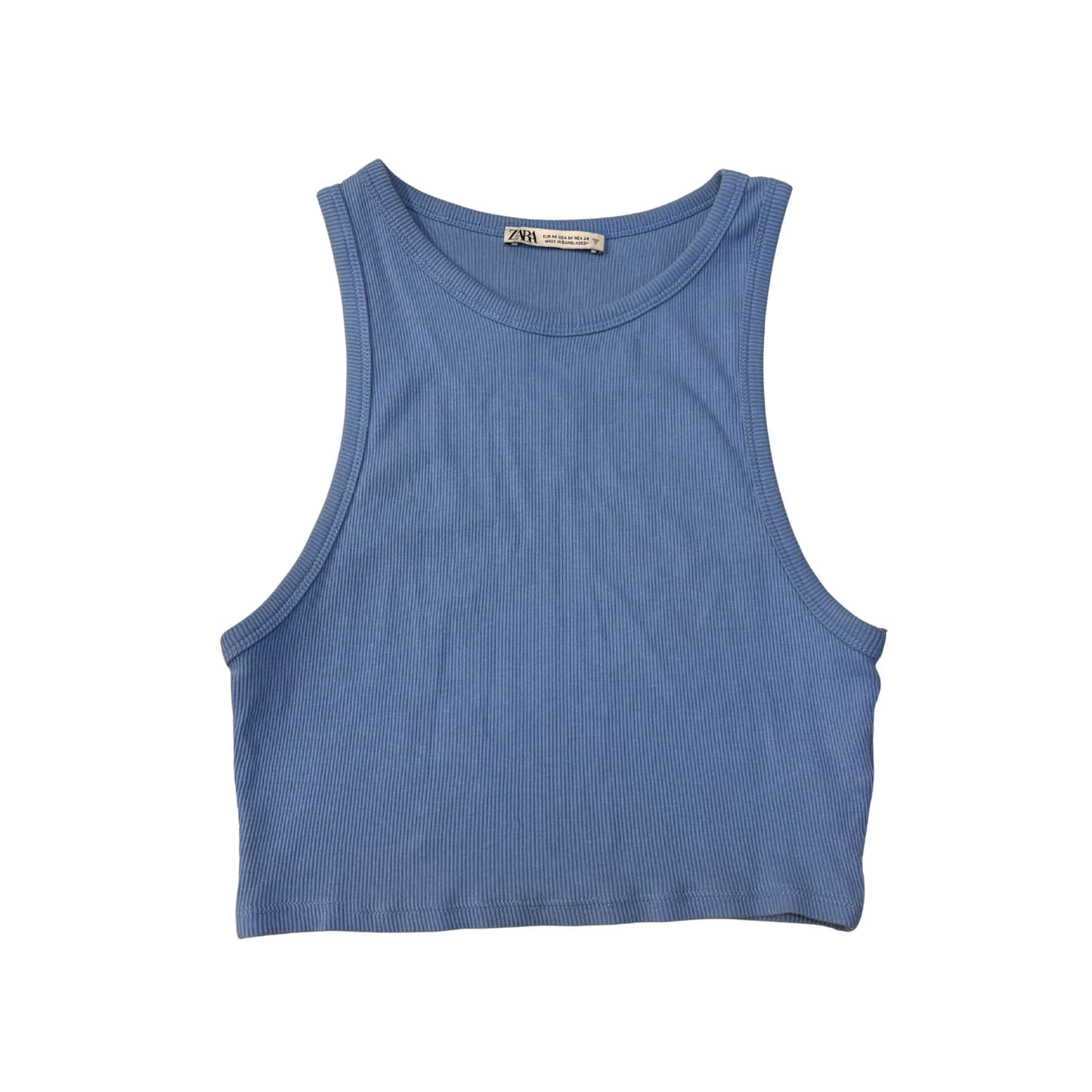 Zara Blue Ribbed Halterneck Crop Top