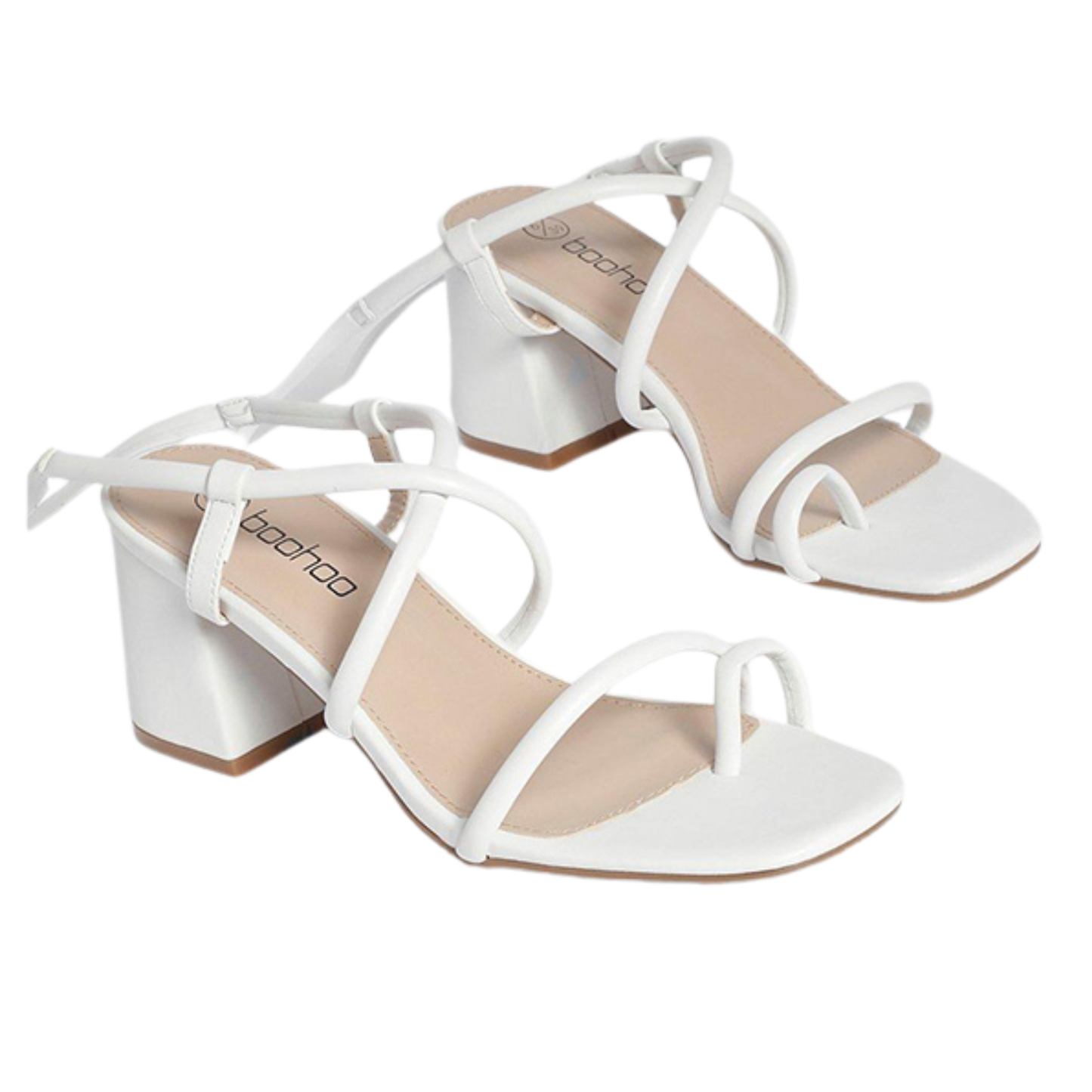 Boohoo White Toe Strap Tie Up Heels