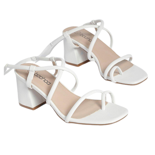 Boohoo White Toe Strap Tie Up Heels