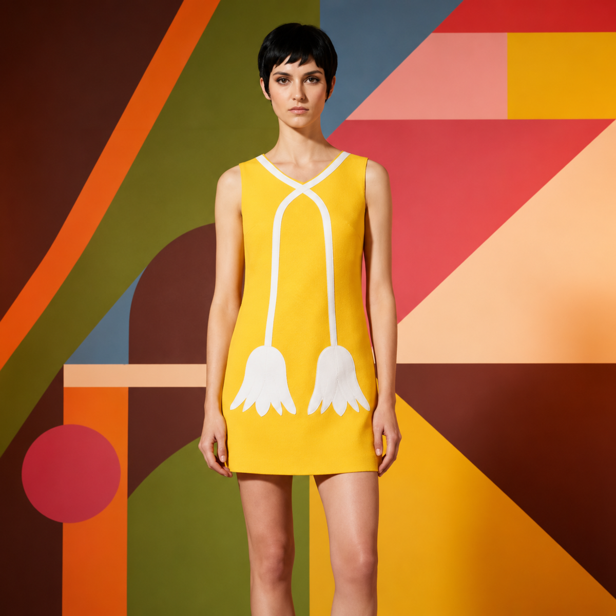Victoria Beckham Orange Flower Detail Mini Dress