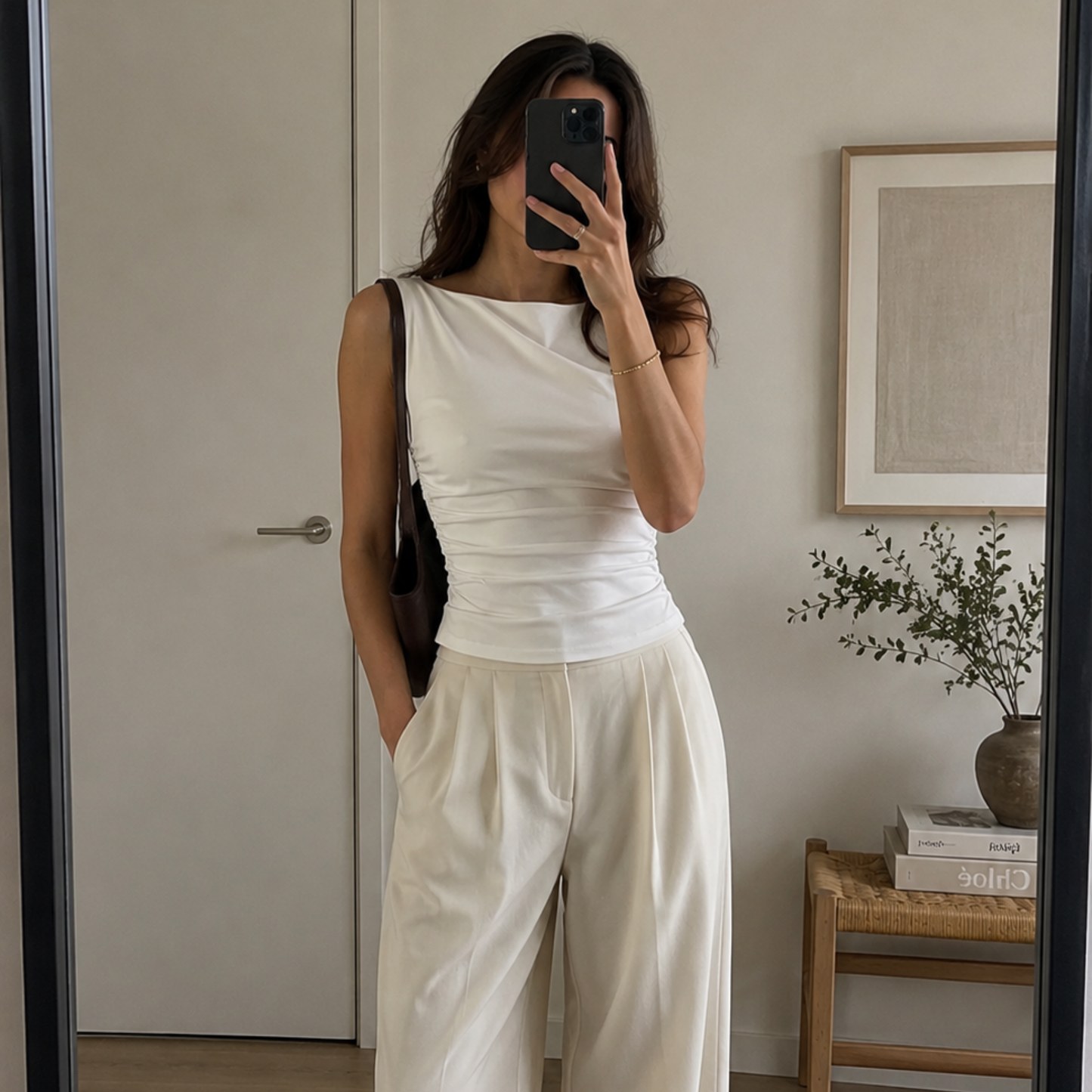 PLT White Twist Shoulder Top