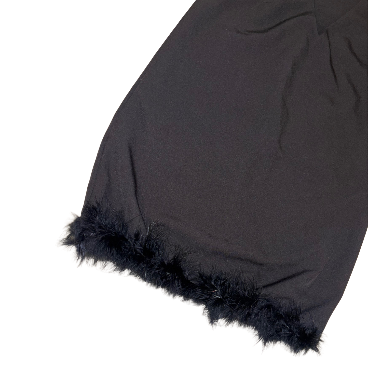 Black V-Neck Fluff Trim Mini Dress
