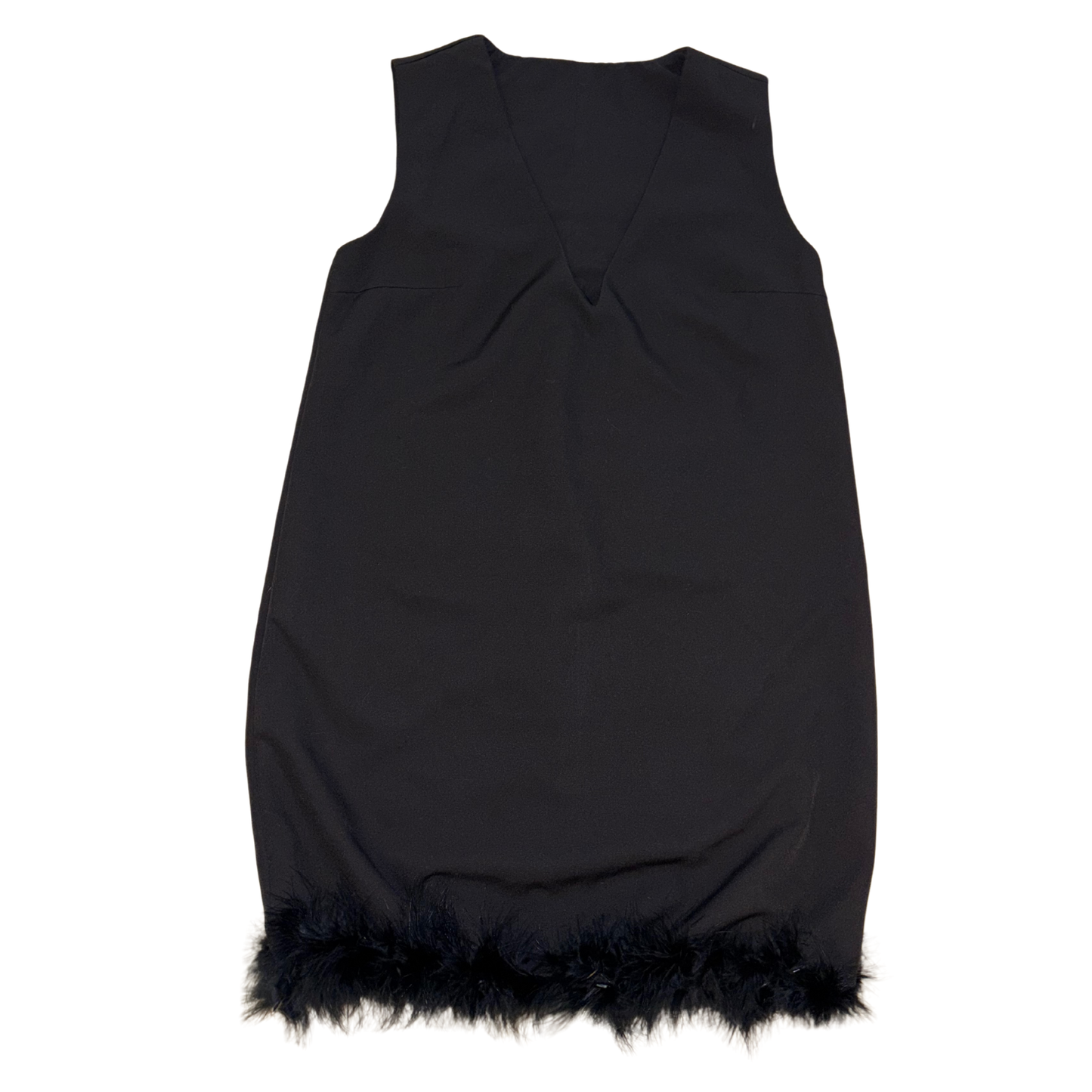 Black V-Neck Fluff Trim Mini Dress