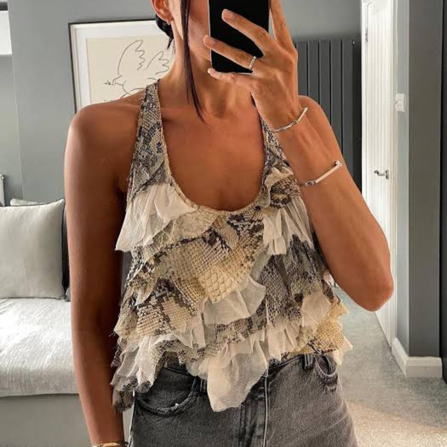 Zara Snakeprint Layered Halterneck Top