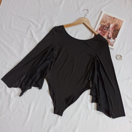 H&M Black Sheer Winged Long Sleeve Bodysuit