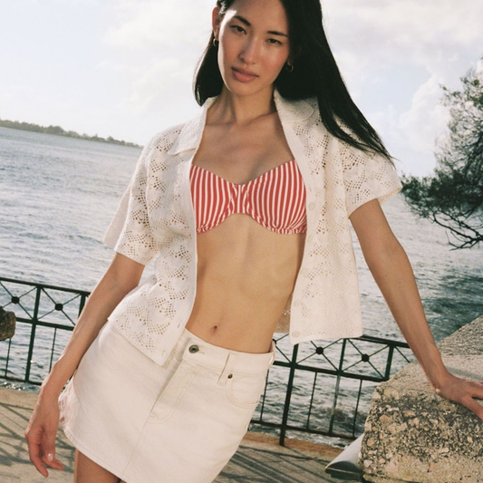 Abercrombie & Fitch White Crochet Button Up Top