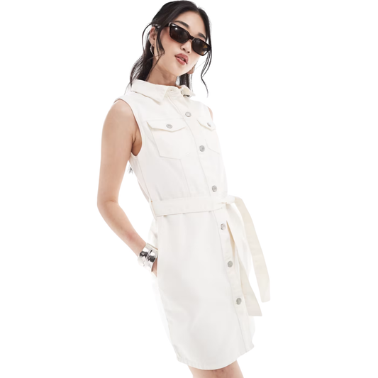 Cream Denim Mini Dress