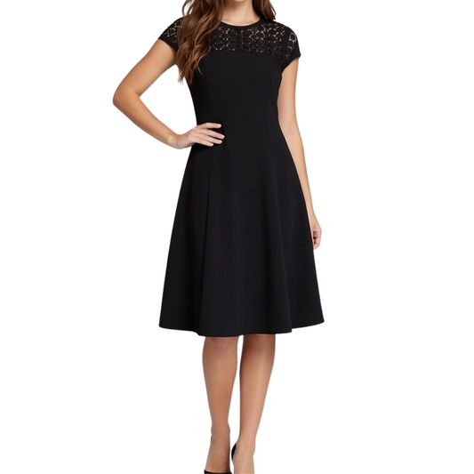 Calvin Klein Black Embroidered Skater Dress
