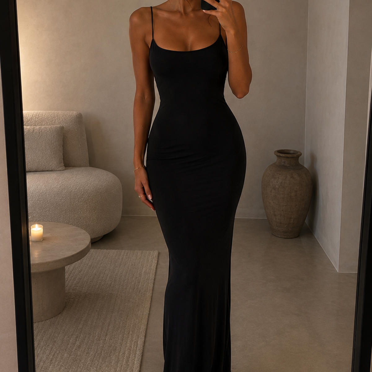 Bershka Black Slinky Maxi Dress