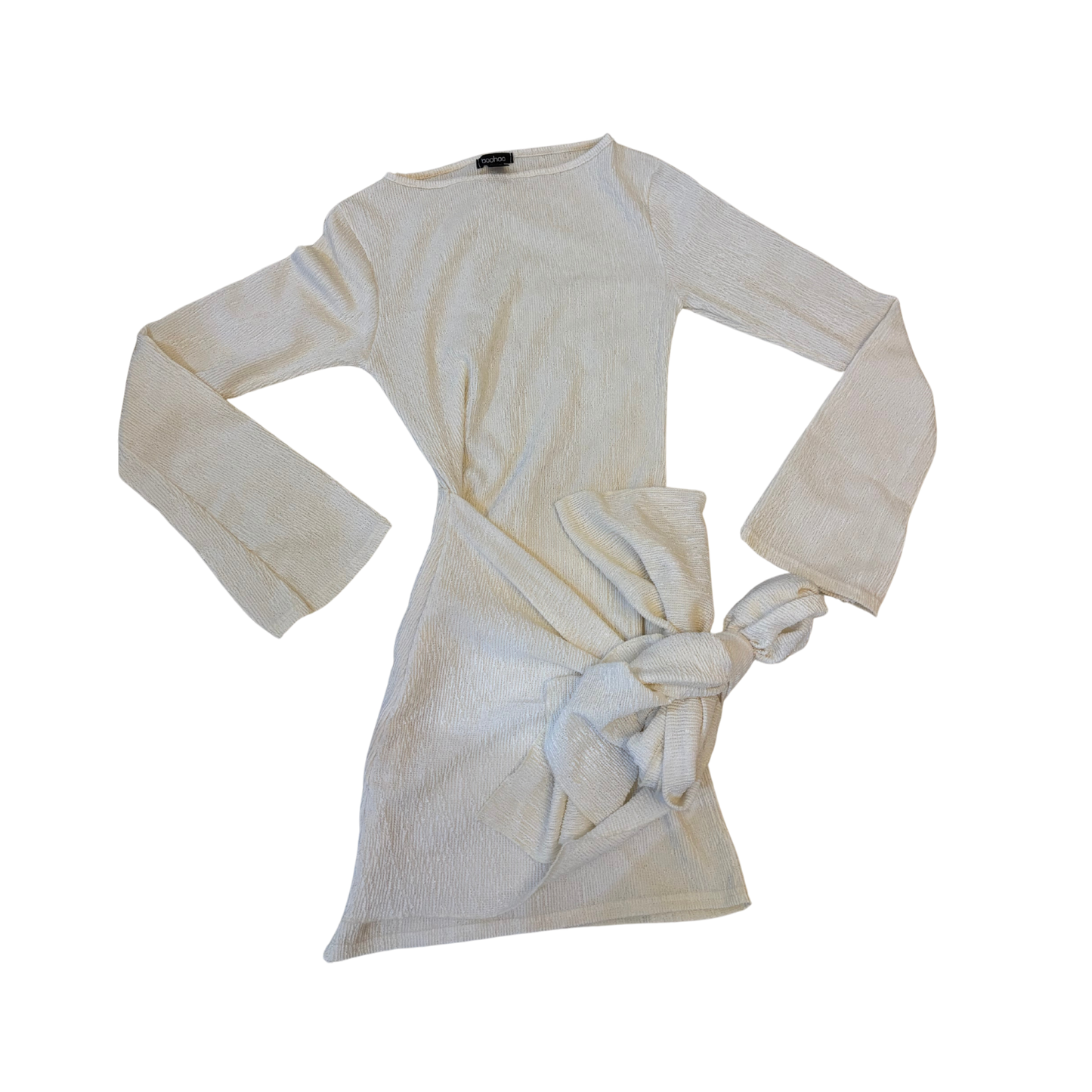 Boohoo Cream Tie Waist Mini Dress