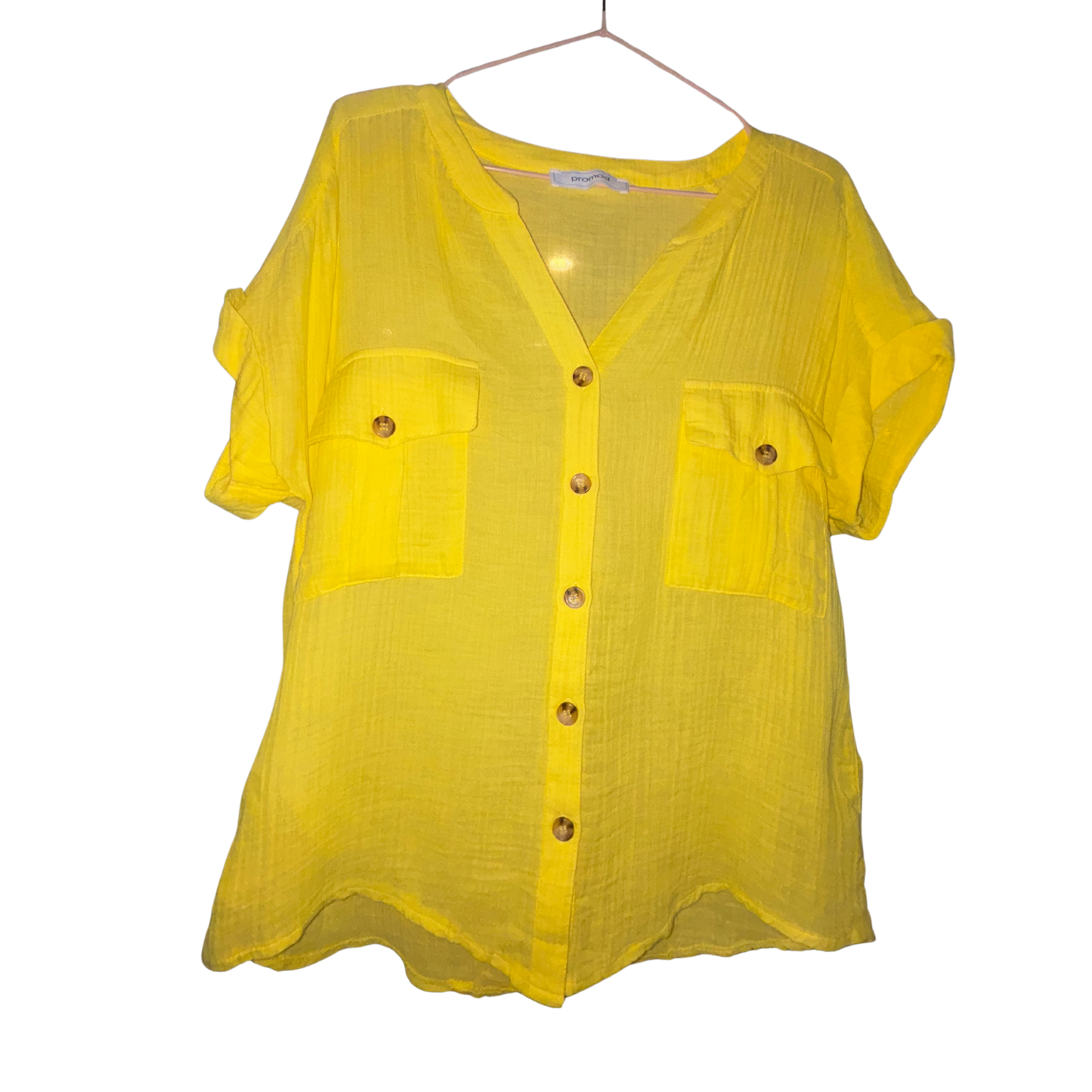 Yellow Button-Up Sheer Top