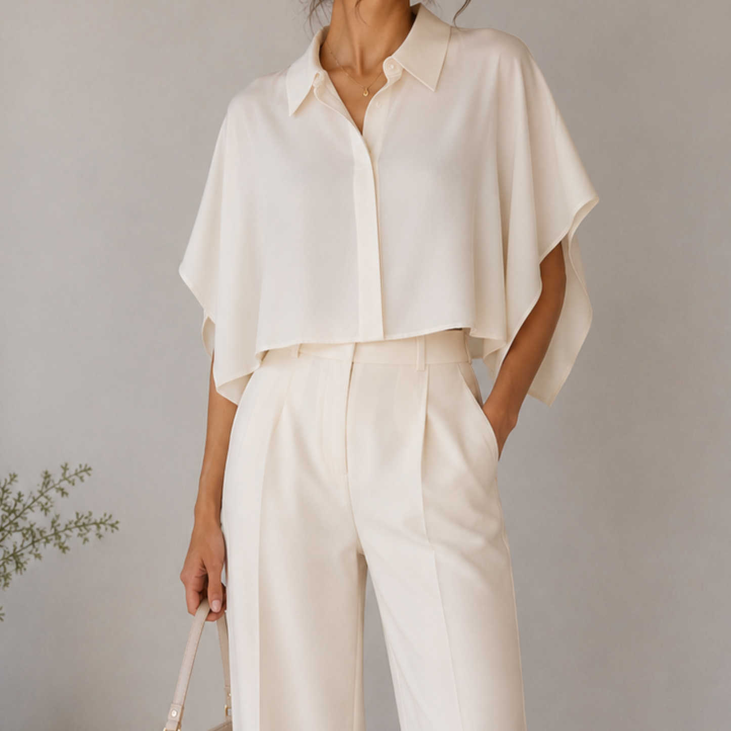 Mango Cream Satin Cape Top