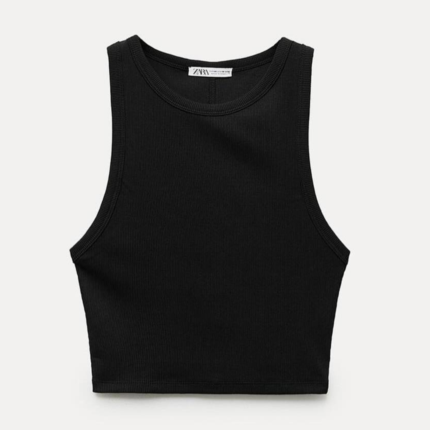 Zara Black Ribbed Halterneck Crop Top