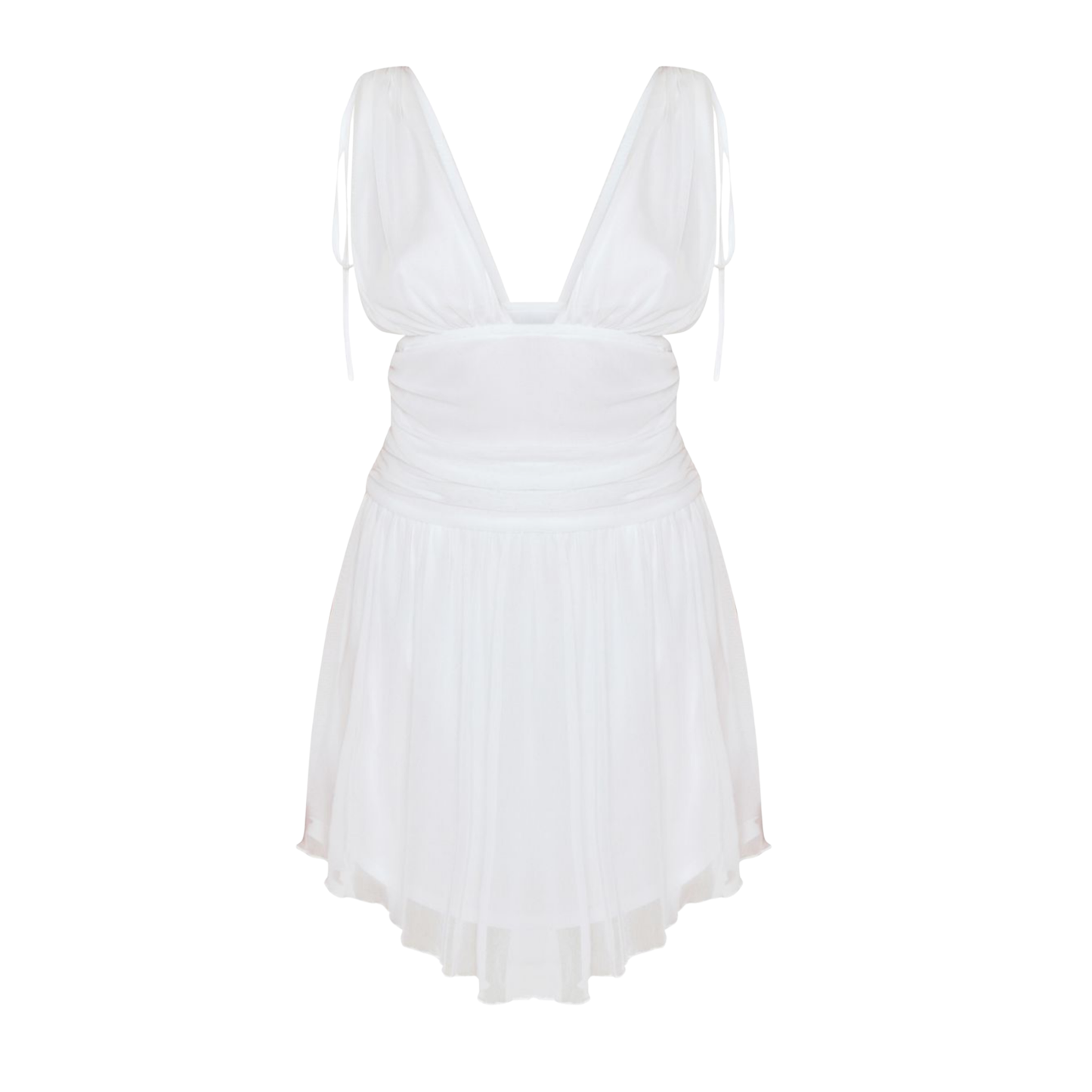 PLT White Plunge Chiffon Dress