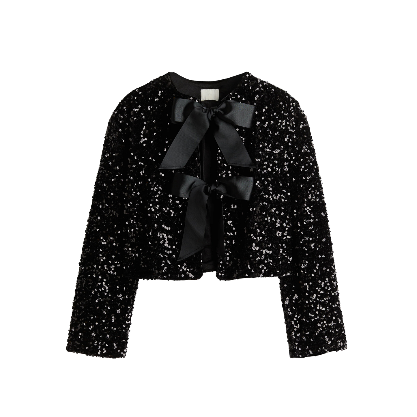 Black Sequin Tie Front Shirt