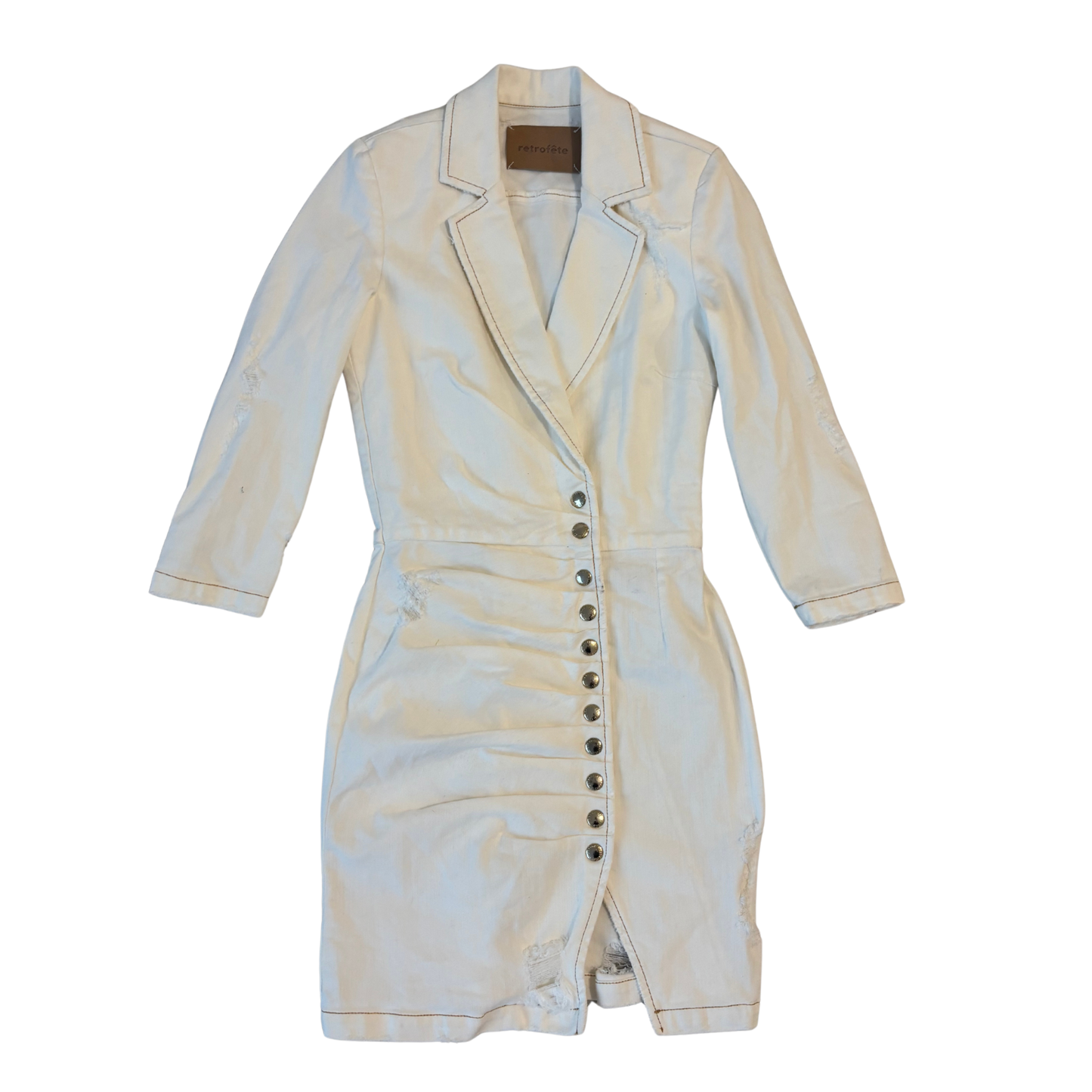Retrofete Cream Denim Long Sleeve Mini Dress