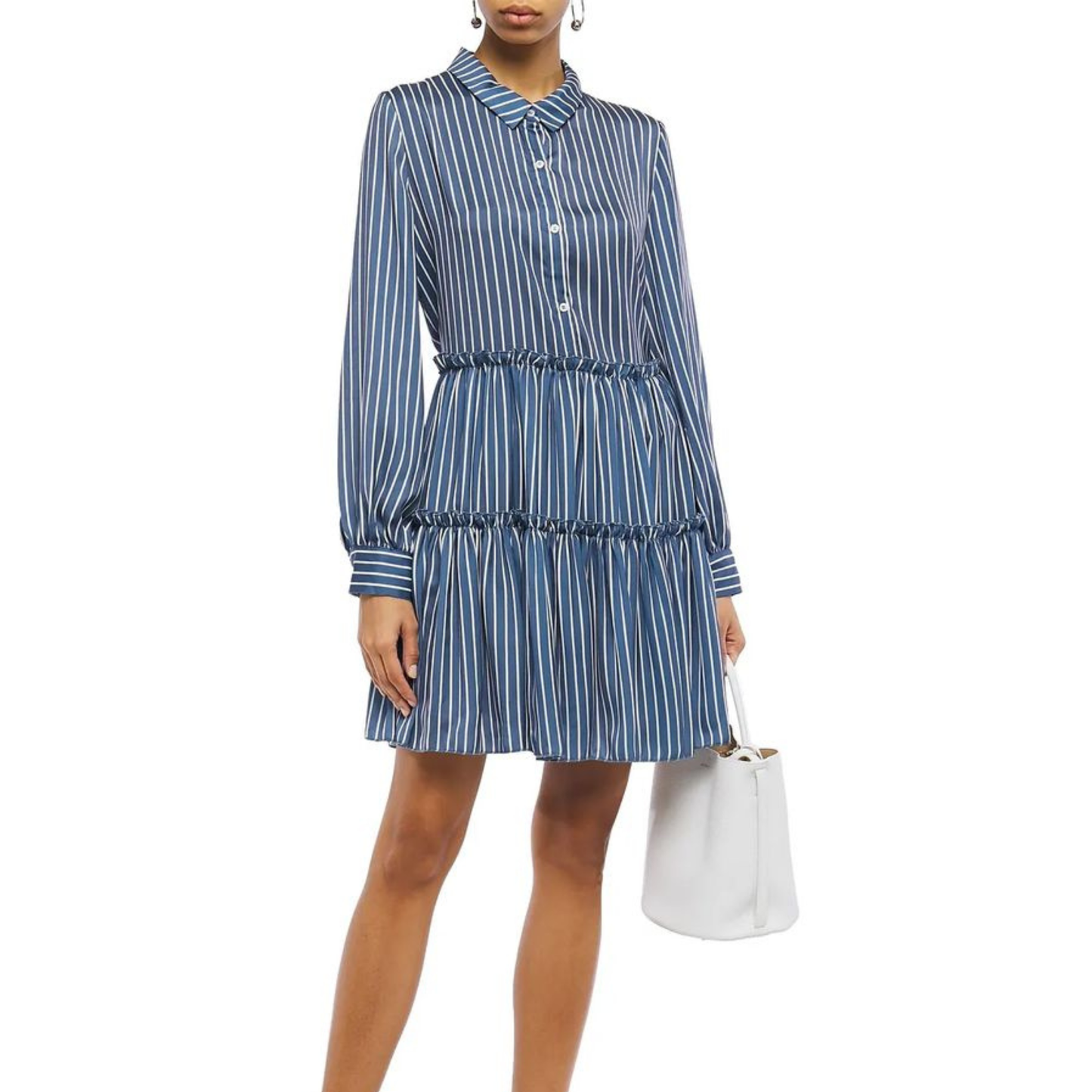 Maje Blue Satin Pinstripe Mini Dress