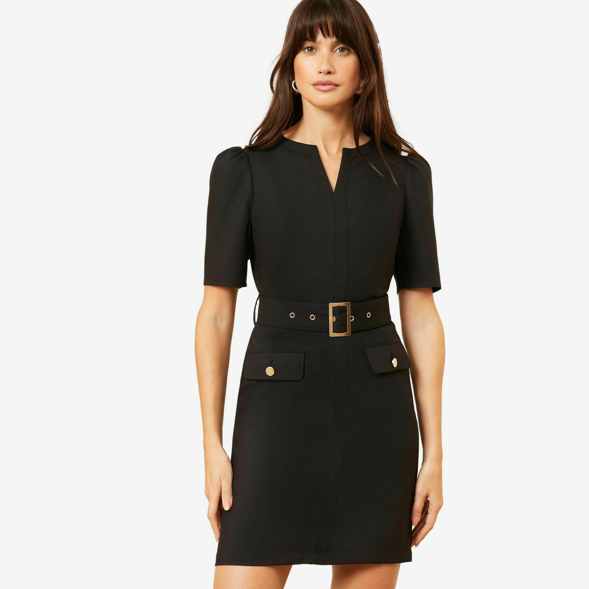 Love & Roses Black Tailored Belted Mini Dress