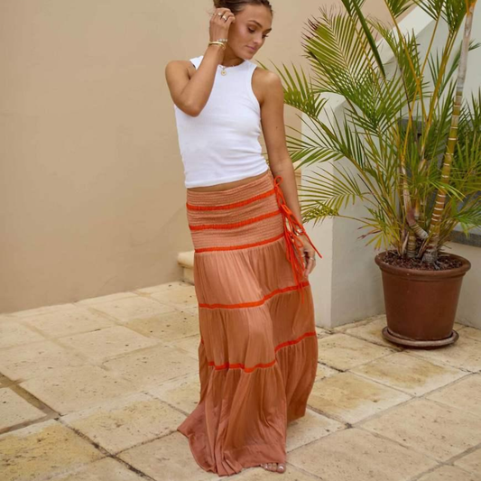 South Beach Orange Flowy Maxi Skirt