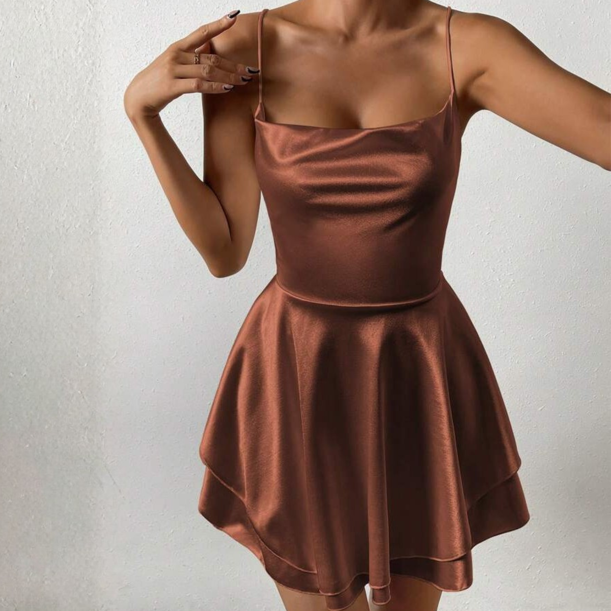 Brown Satin Mini Dress