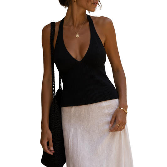 Pull & Bear Black Ribbed Crop Top