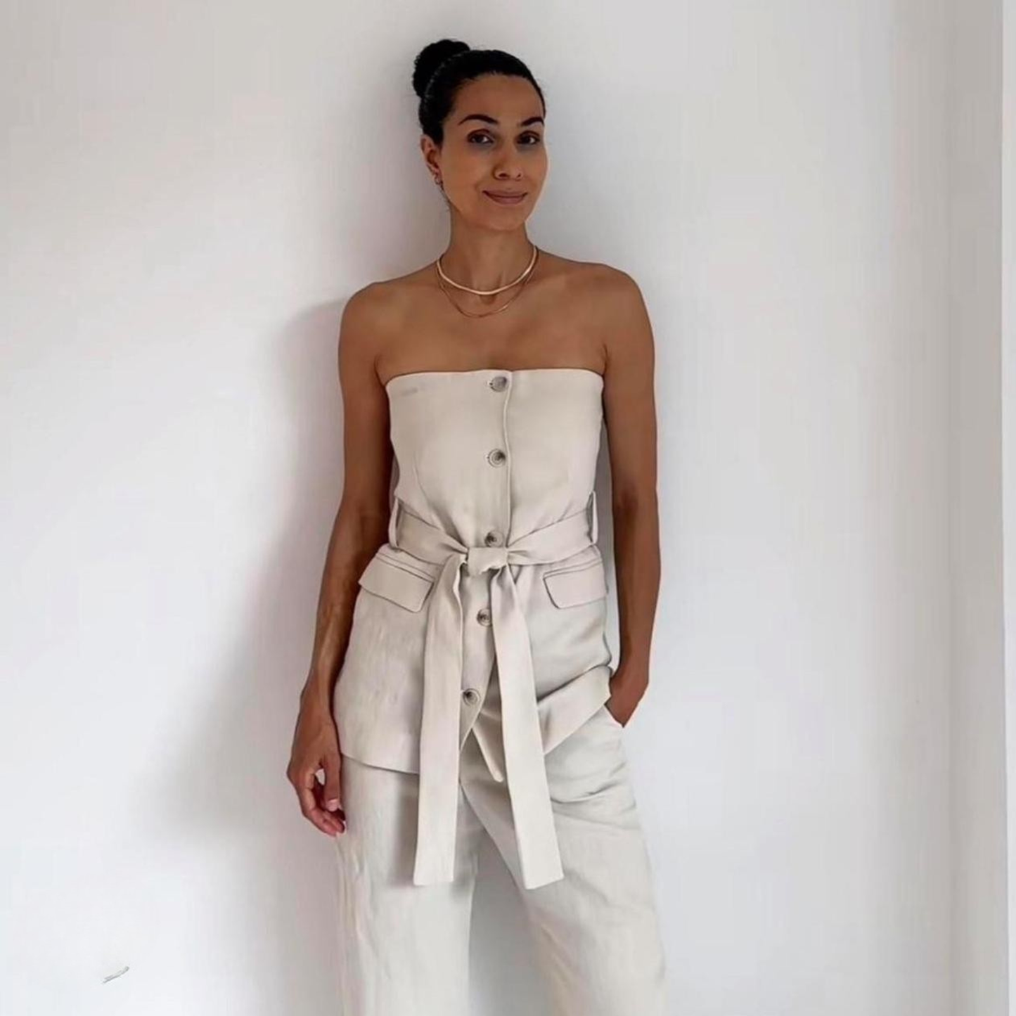 Zara Cream Tie Waist Top