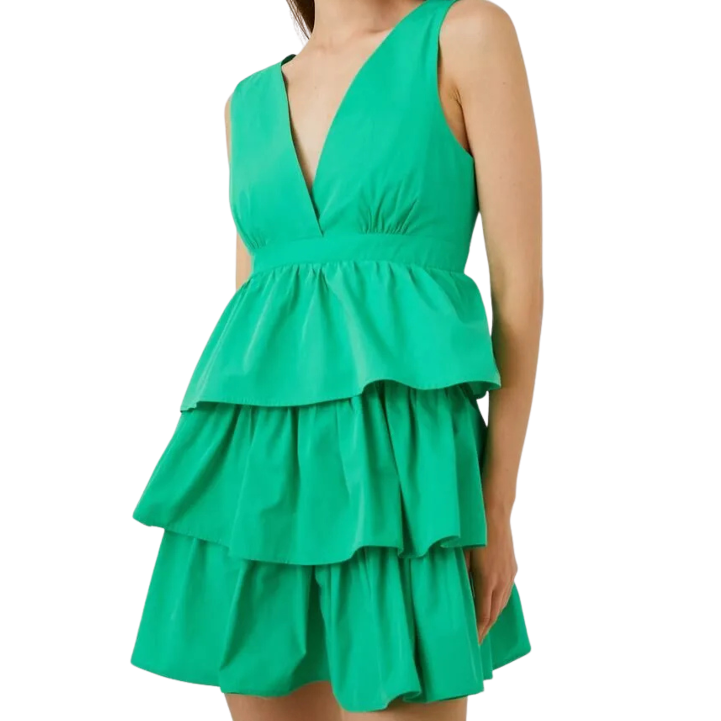 Green V Neck Layered Dress