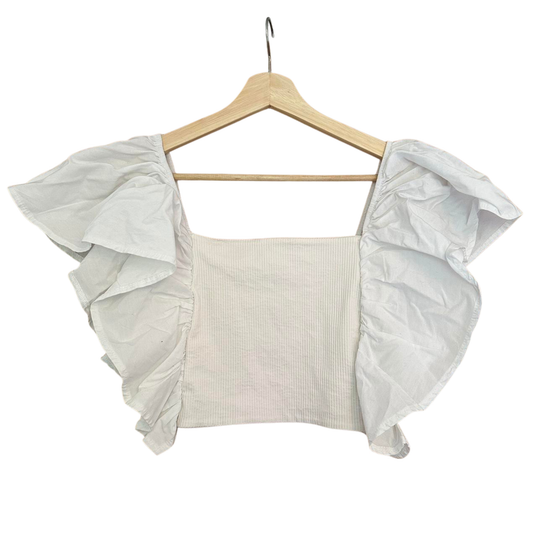 Zara White Ruffle Sleeve Crop Top