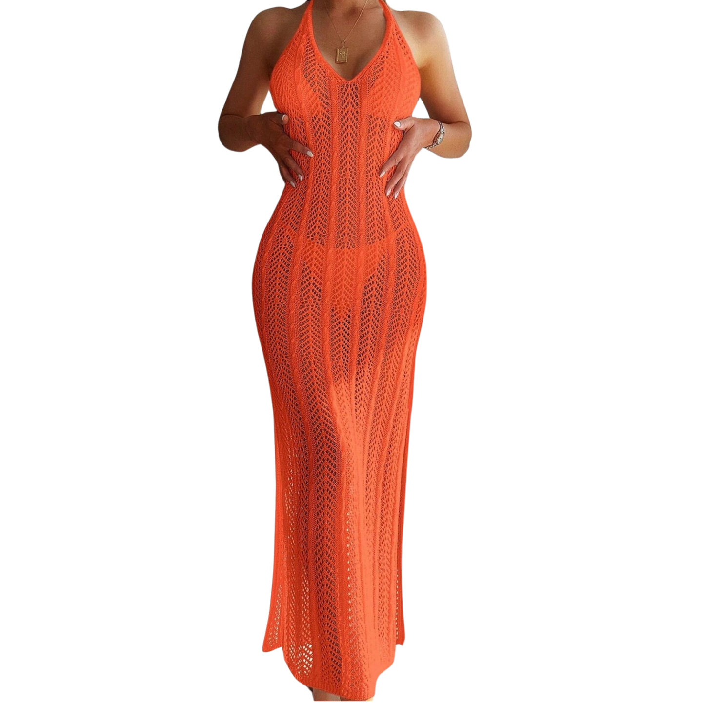 Orange Crochet Cover-up Dress