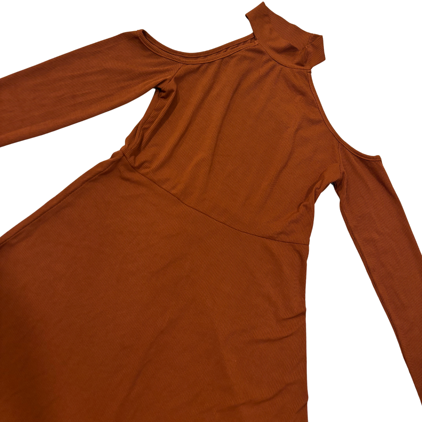 Brown Ribbed Halterneck Dress