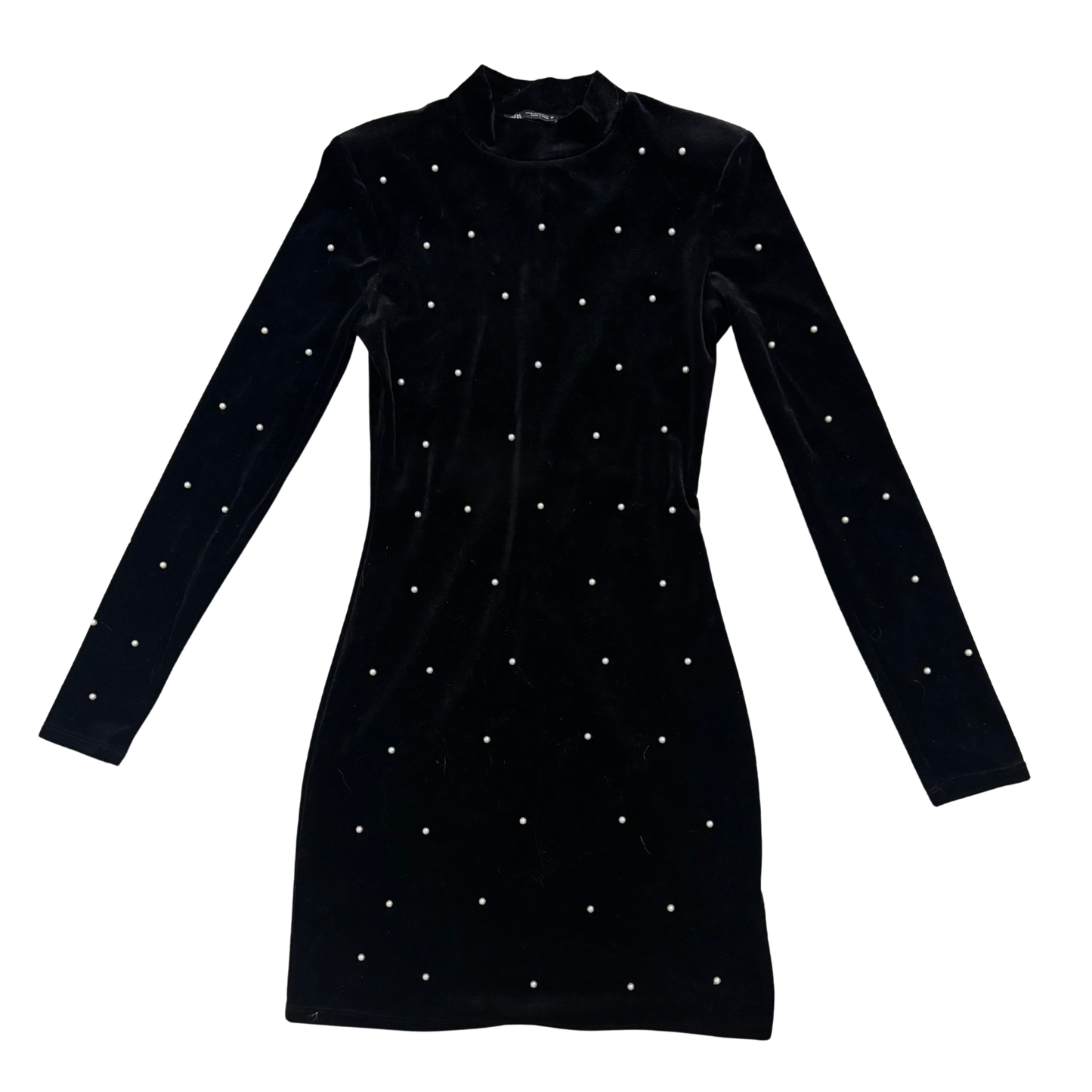 Zara Black Pearl Detail Long Sleeve Mini Dress