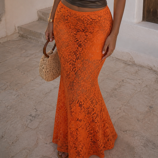Missguided Orange Lace Maxi Skirt