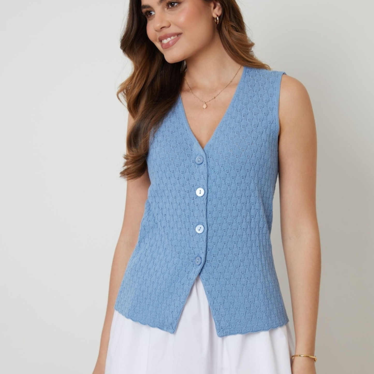 Threadbare Blue Crochet Waistcoast