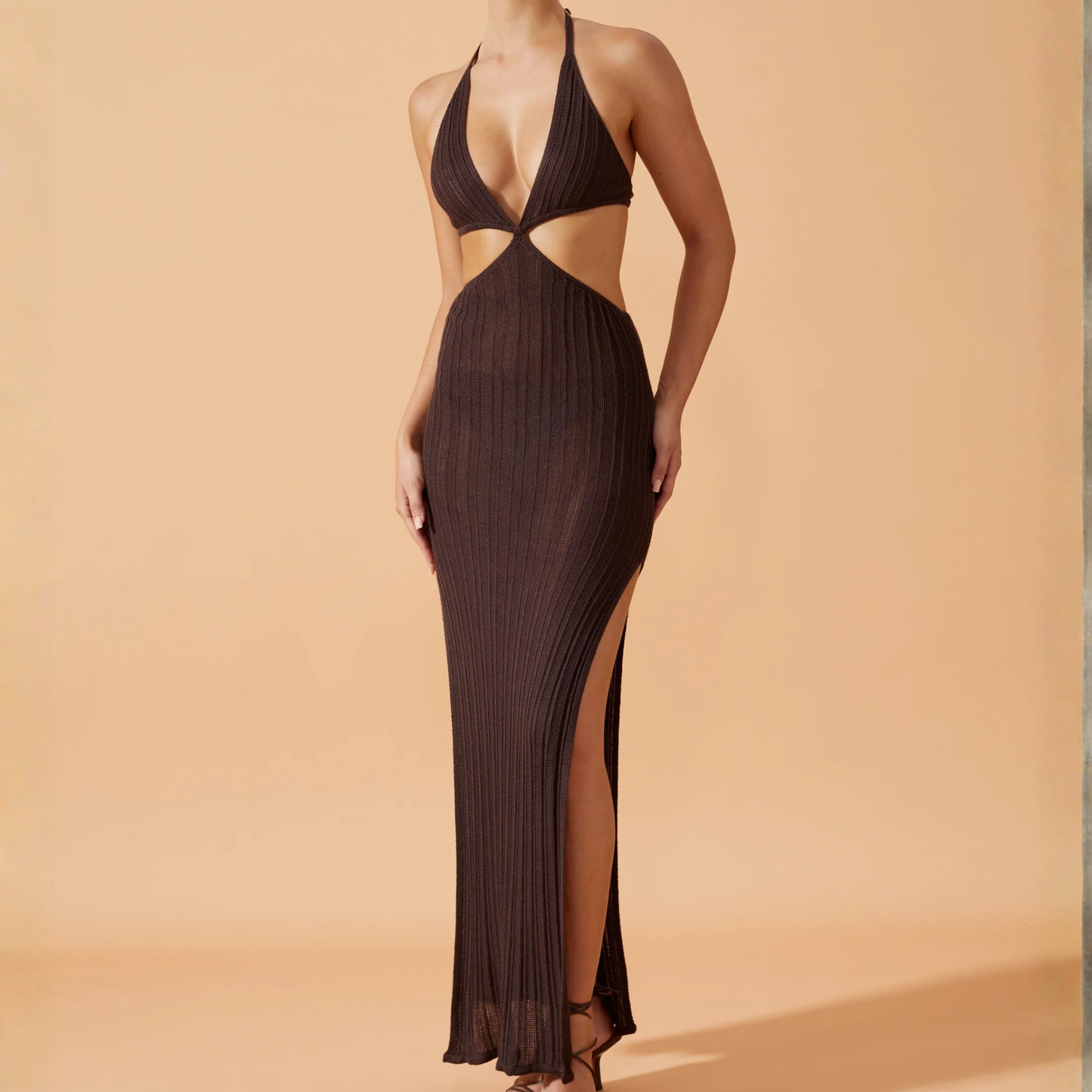 Flook Brown Crochet Maxi Dress