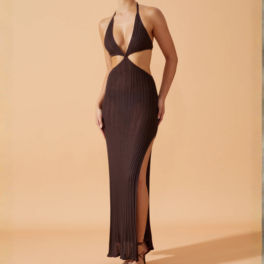 Flook Brown Crochet Maxi Dress