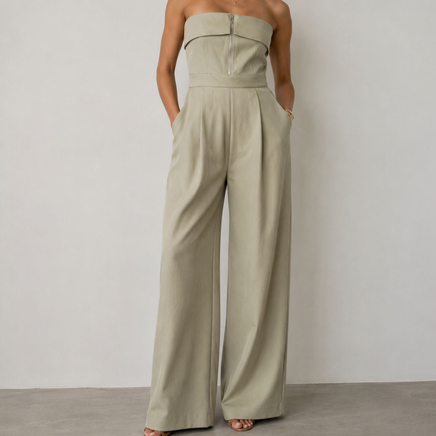 Zara Khaki Bandeau Jumpsuit