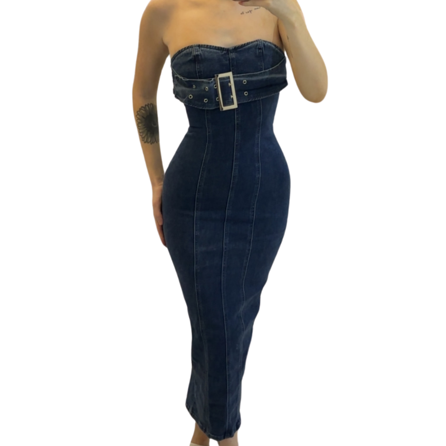 PLT Blue Denim Buckle Front Maxi Dress
