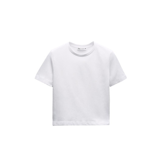 Zara White Short Sleeve Crop Top