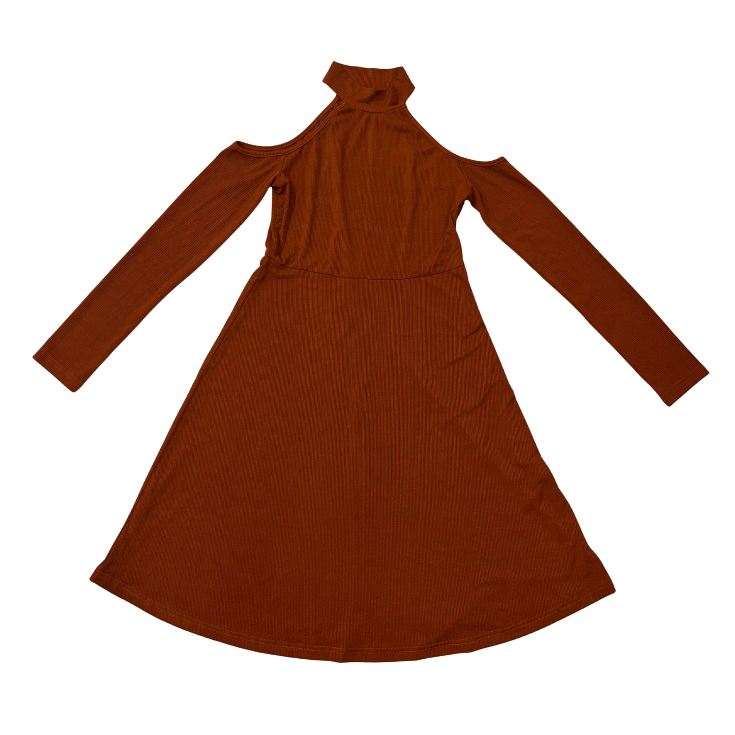 Brown Ribbed Halterneck Dress