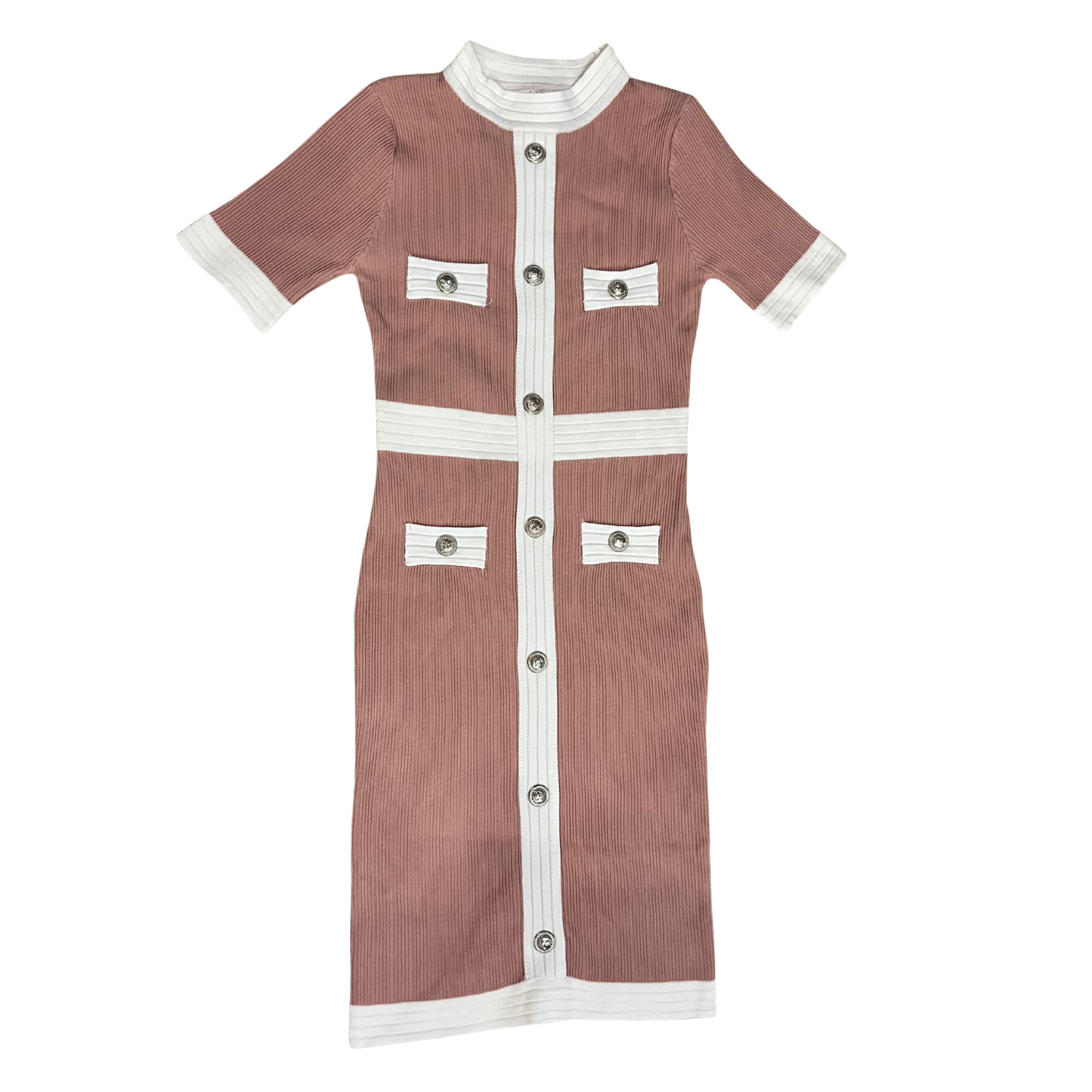 Pink Short Sleeve Knitted Mini Dress