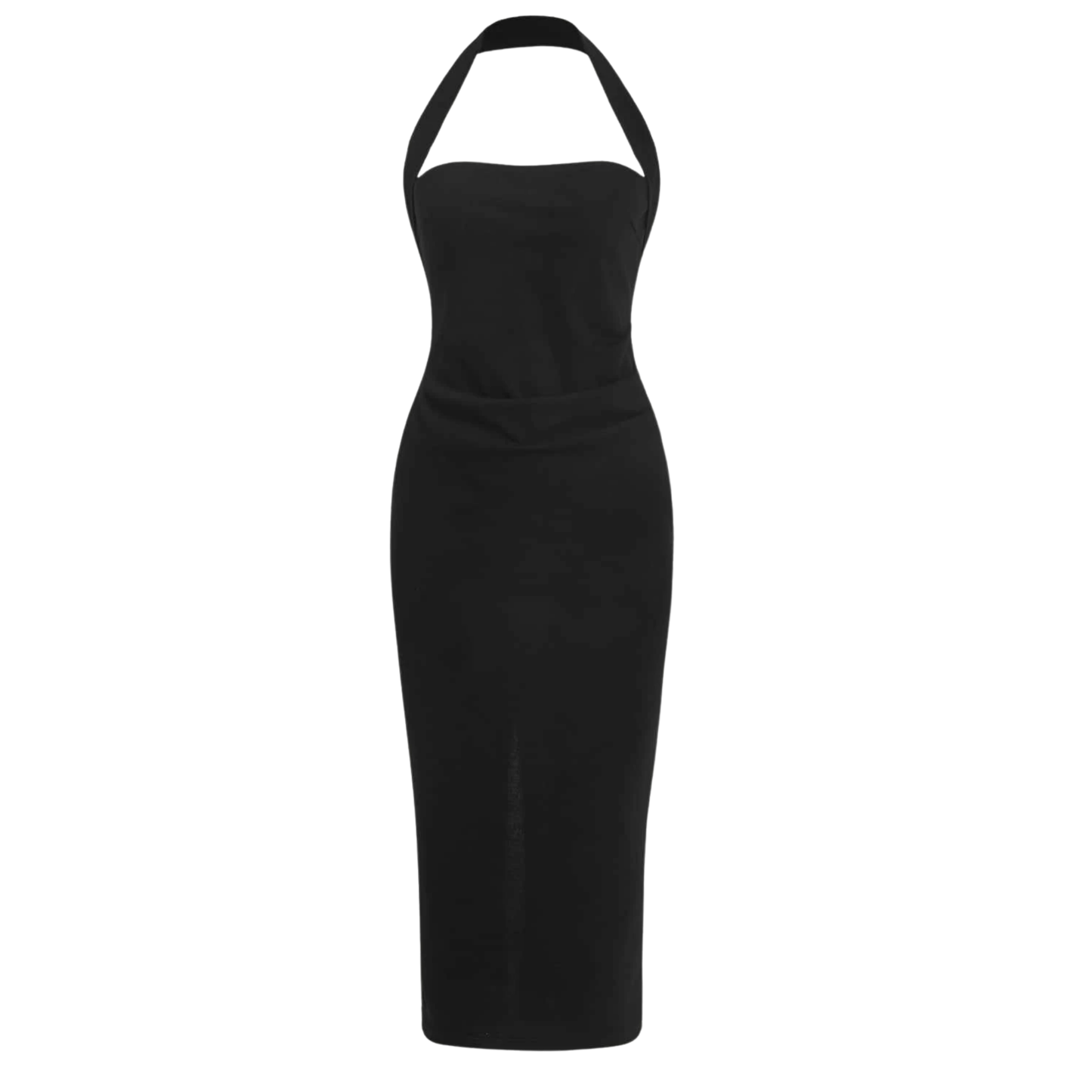 Black Halterneck Ruched Maxi Dress