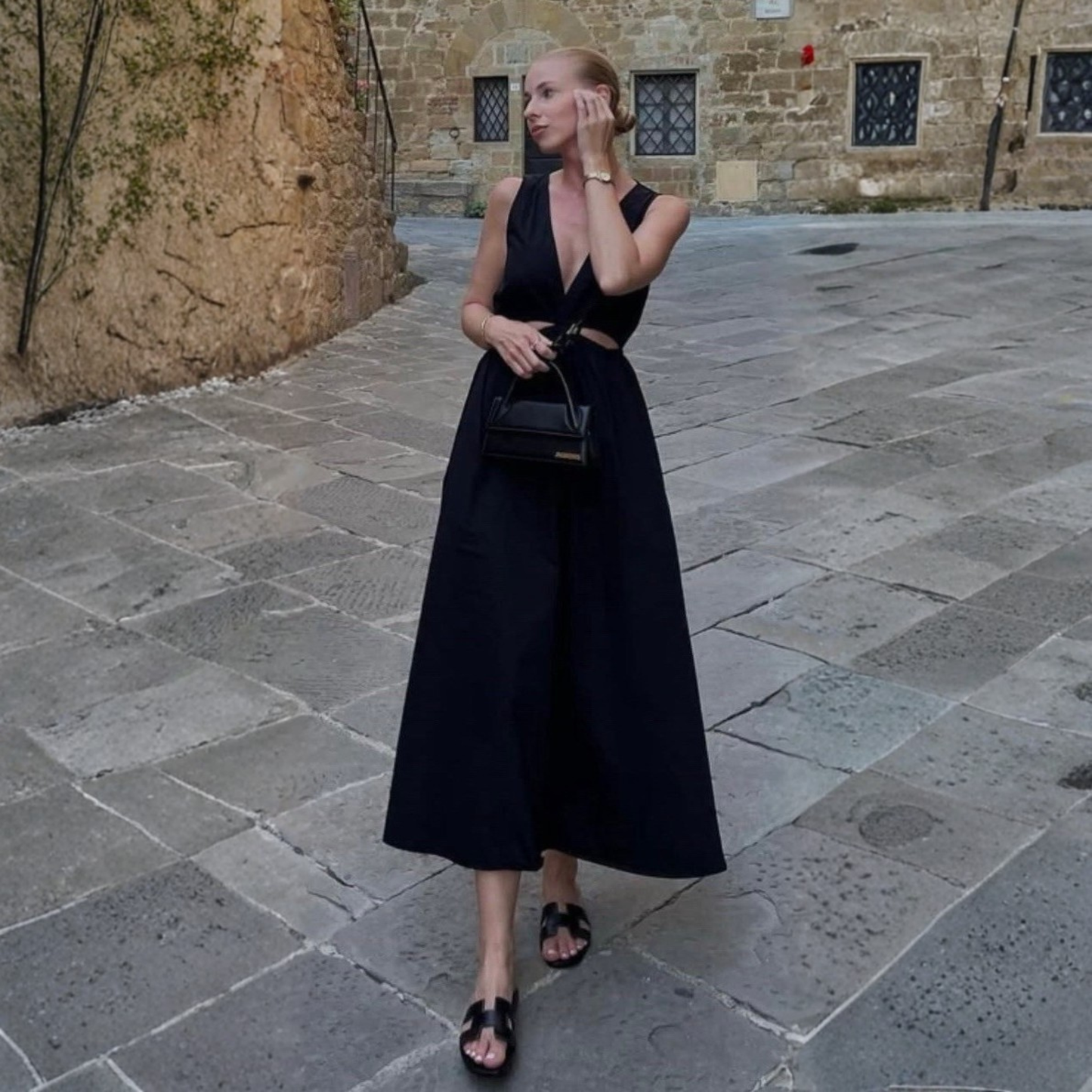 Zara Black Linen Cutout Maxi Dress
