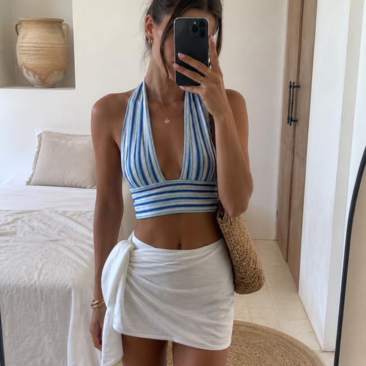 Blue Striped Halterneck Top