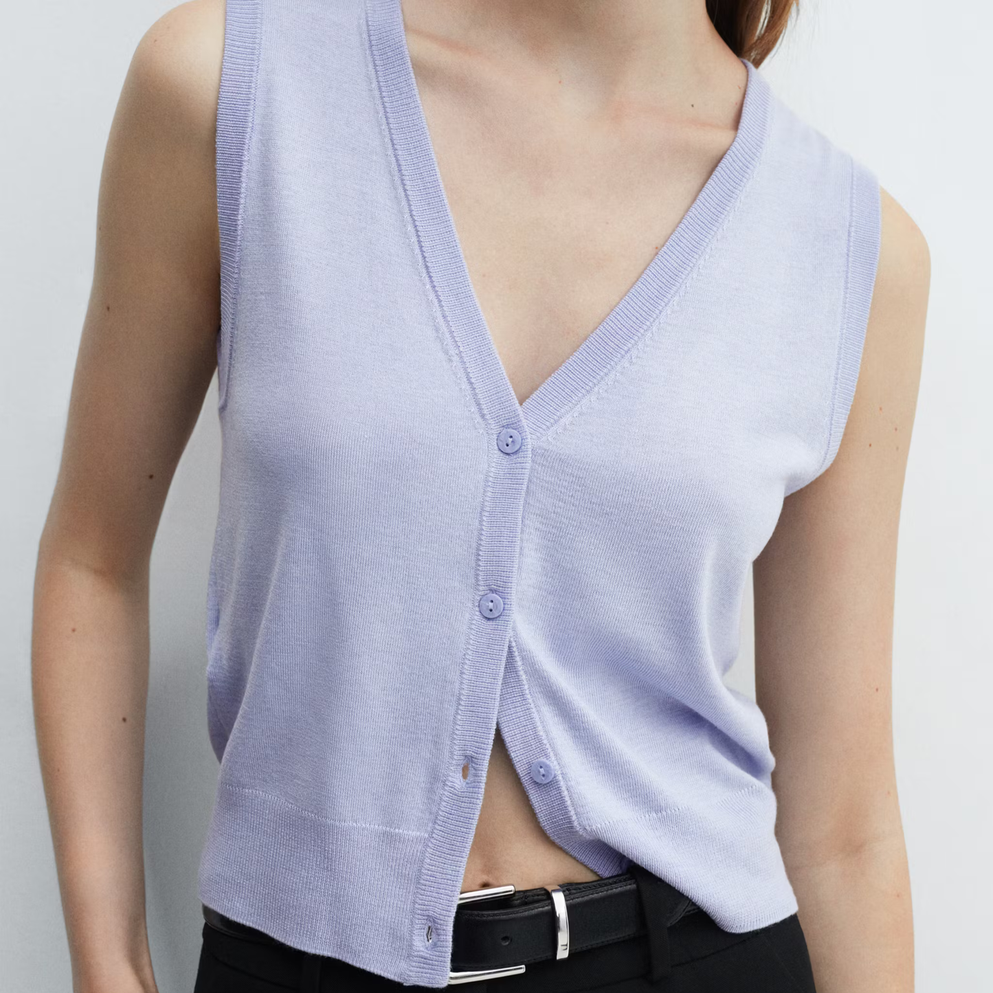 Mango Blue Knitted Button-Up Top