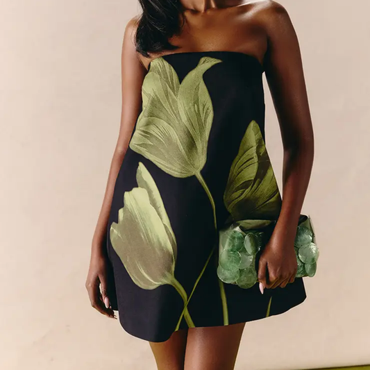 PLT Black Floral Woven A-Line Mini Dress