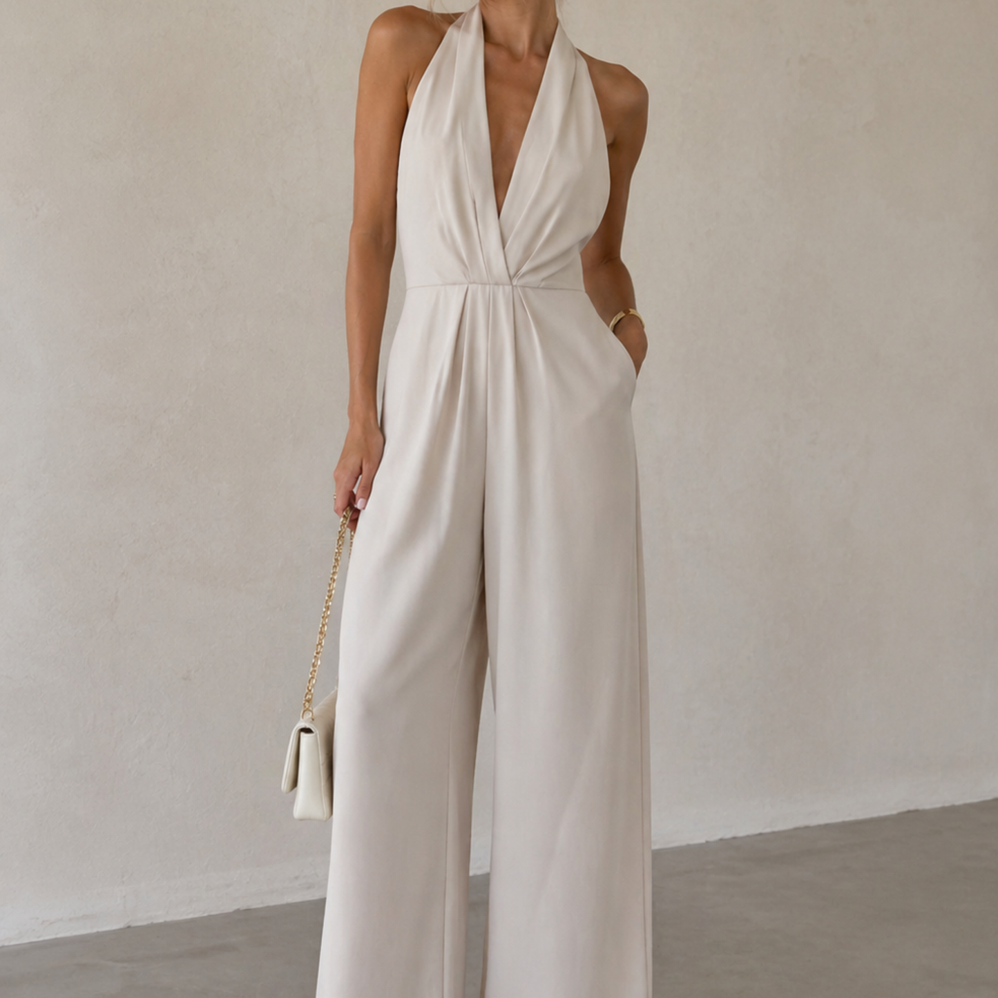 Zara Halterneck Wide Leg Satin Jumpsuit