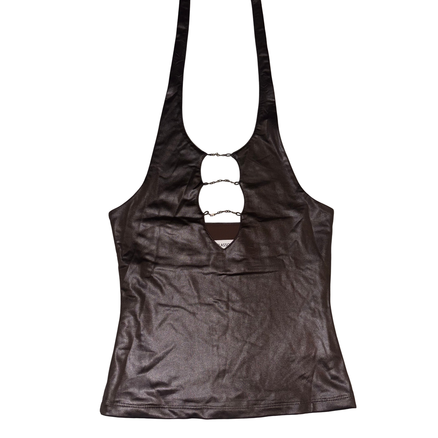 Glassons Brown Leather Chain Detail Top
